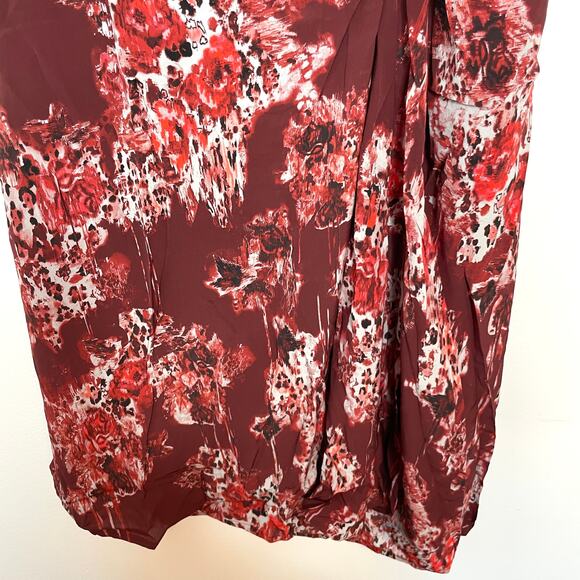 IRO Alise Abstract Print Draped Crepe De Chine Midi Skirt In Burgundy Size 6 New - Picture 6 of 13